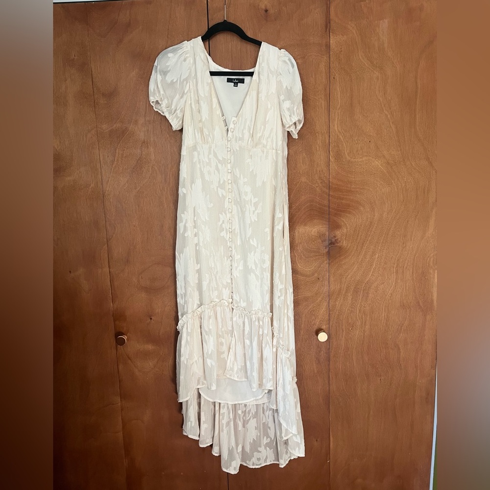 Lulus beige/off white floral midi dress